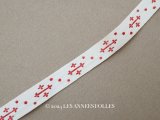1900年頃 アンティーク 刺繍入りトリム クロス 12mm幅 ワインレッド