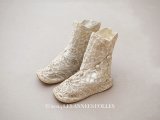 1900年頃 アンティーク ベビーシューズ  花模様 手編みのレース&シルクサテン パウダーブルー