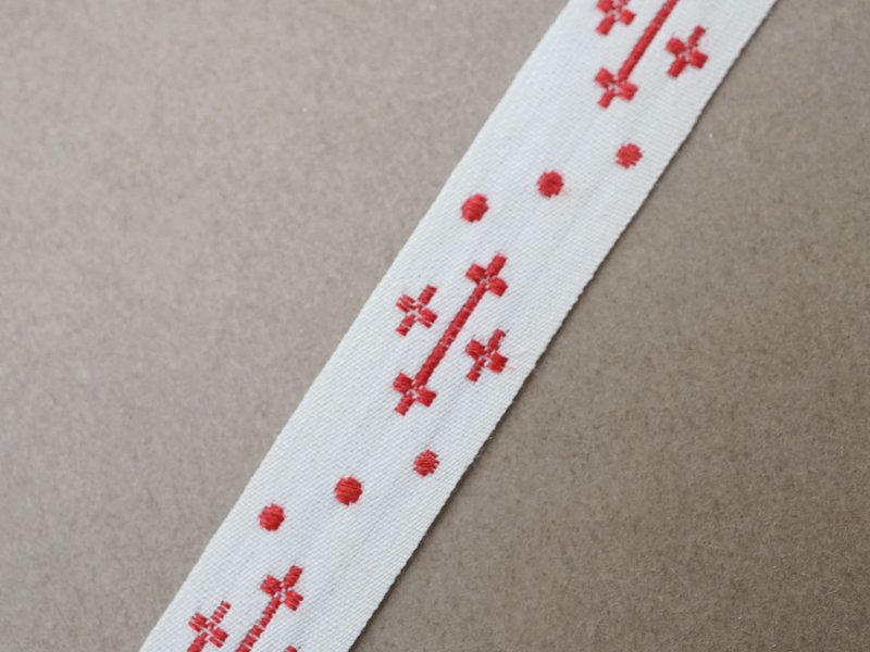 画像4: 1900年頃 アンティーク 刺繍入りトリム クロス 12mm幅 ワインレッド