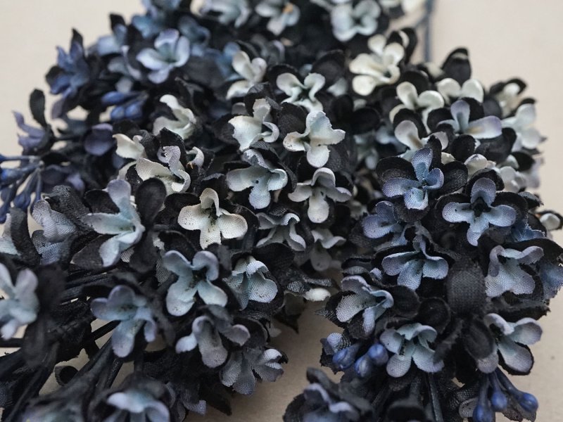画像6: アンティーク ライラックの大きな布花 プランタン百貨店 黒&ブルー