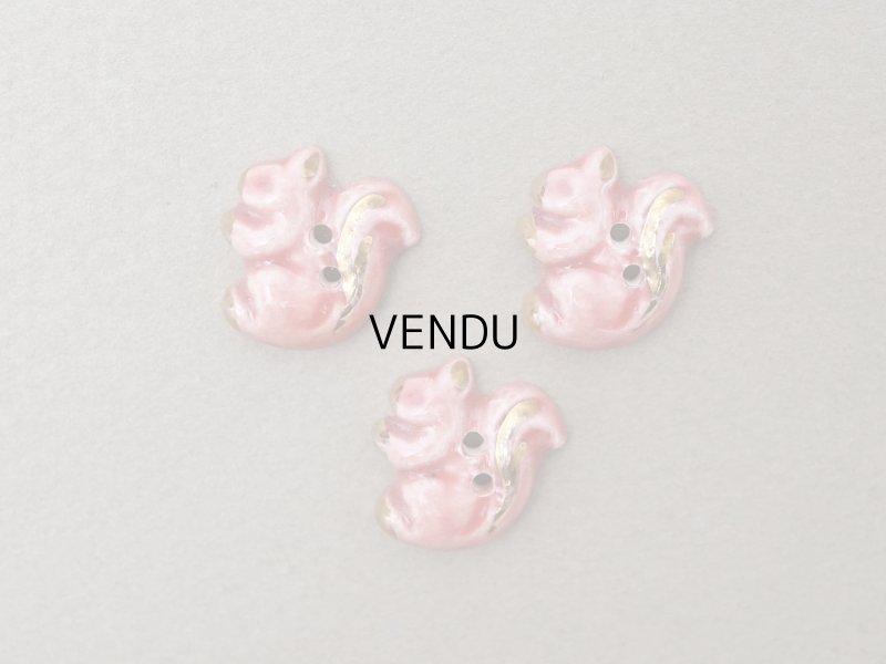 画像2: アンティーク セラミック製 栗鼠のボタン 3ピースのセット ピンク 17mm