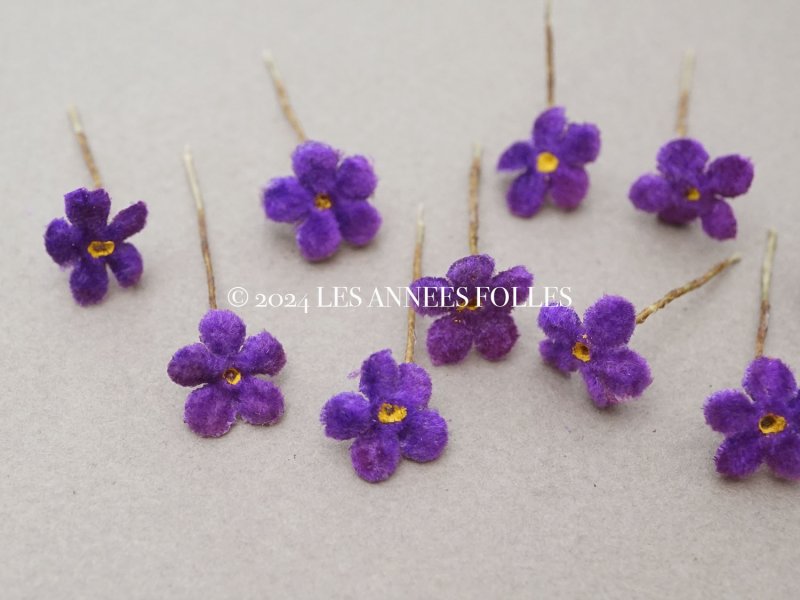 画像3: アンティーク 勿忘草の小さな布花 菫色 10ピースのセット 約13mm