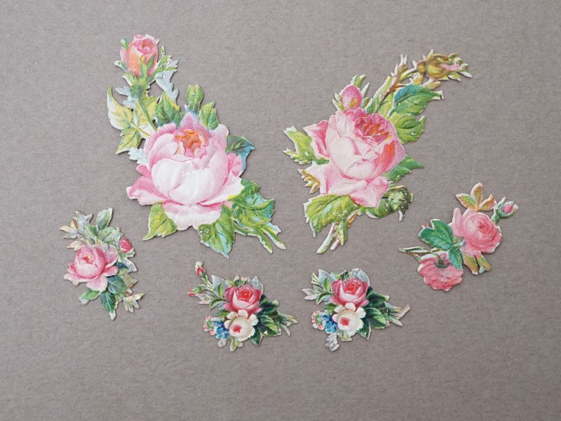画像3: 1900年頃 アンティーク 薔薇 ダイカットクロモ 15点のセット