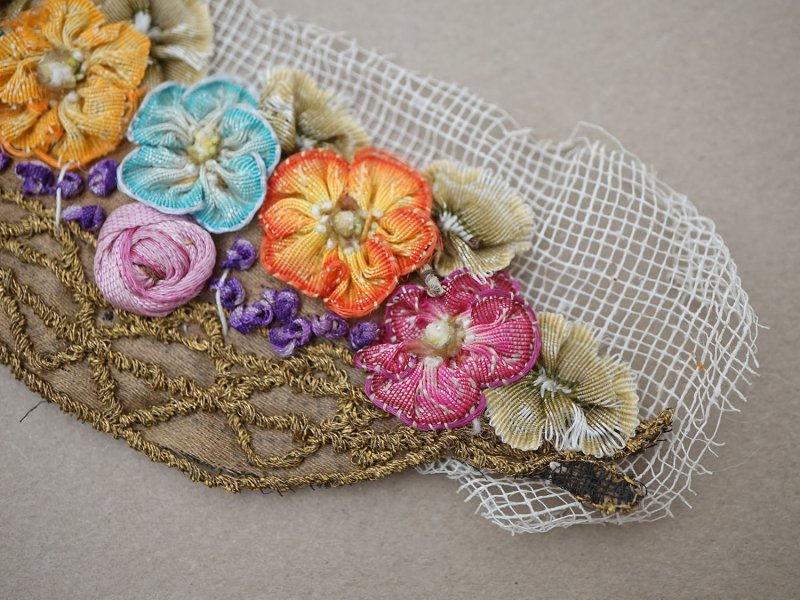 画像8: アンティーク シルク製 ロココモチーフ フラワーバスケット