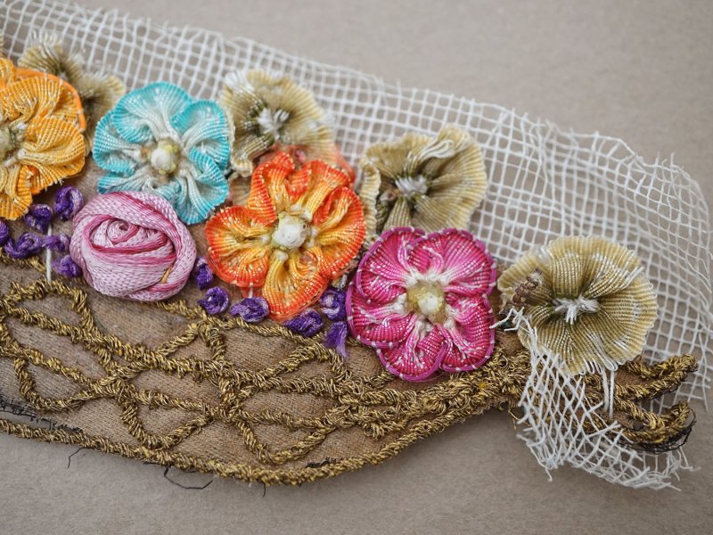 画像4: アンティーク シルク製 ロココモチーフ フラワーバスケット