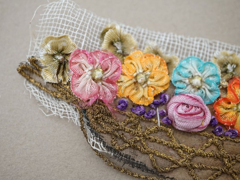 画像3: アンティーク シルク製 ロココモチーフ フラワーバスケット