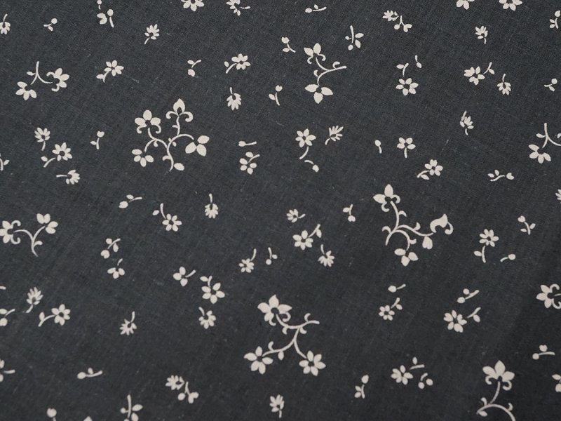画像5: 未使用 アンティーク 花模様 コットンファブリック 炭黒＆オフホワイト 77×150cm