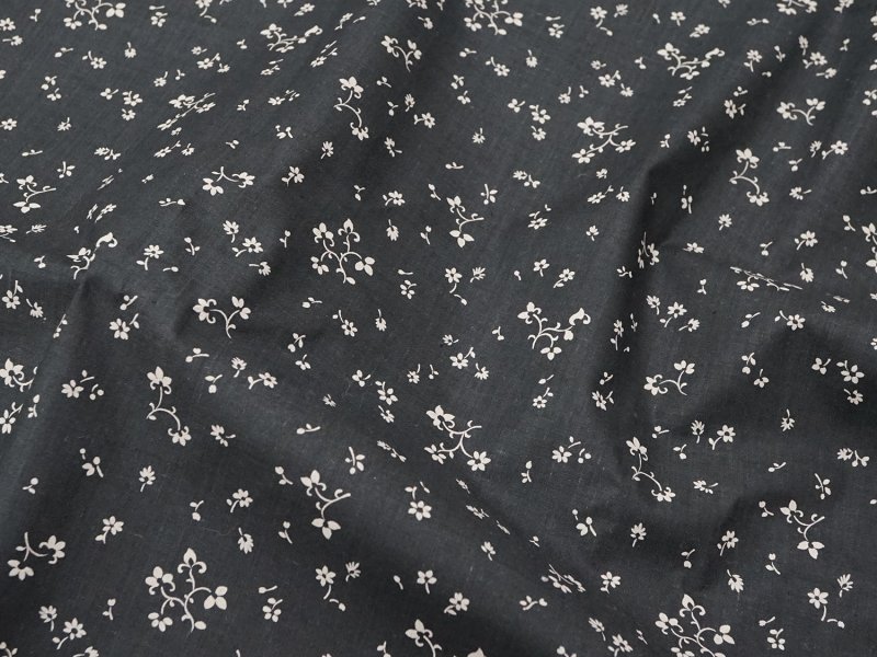 画像4: 未使用 アンティーク 花模様 コットンファブリック 炭黒＆オフホワイト 77×150cm