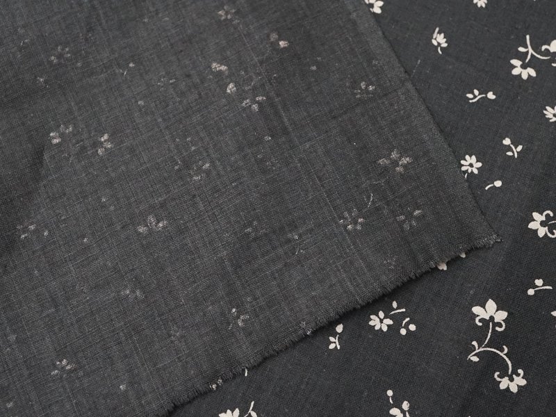 画像8: 未使用 アンティーク 花模様 コットンファブリック 炭黒＆オフホワイト 77×150cm