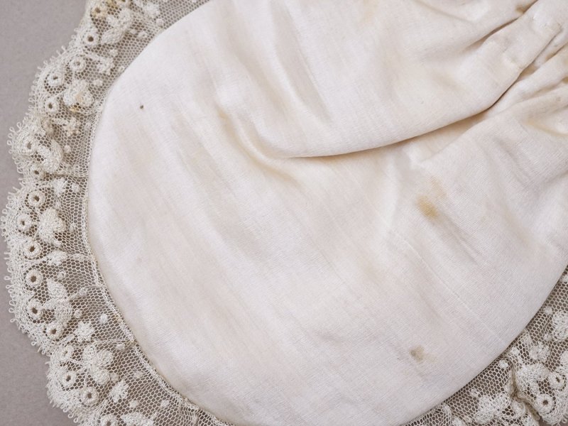 画像13: アンティーク 初聖体のオモニエール 淡いグレイッシュピンク 花模様のレース & シルクサテンリボン