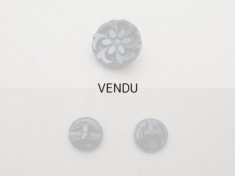 画像2: アンティーク 花 フレンチジェットのボタン 11mm 2ピースのセット黒 