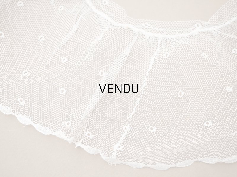 画像2: アンティーク 幅広 フリルレース オフホワイト ドット刺繍入り チュールレース 2.5m 幅11.5cm 