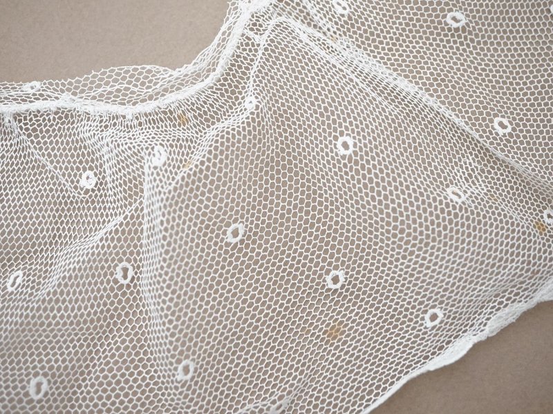 画像7: アンティーク 幅広 フリルレース オフホワイト ドット刺繍入り チュールレース 2.5m 幅11.5cm 