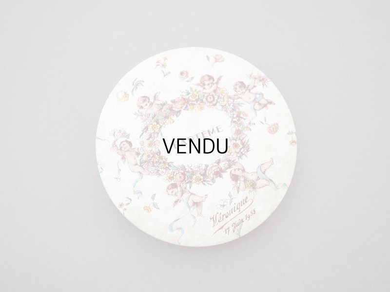画像3: 1955年 アンティーク 天使&薔薇のリース バテムのお菓子箱 (S)