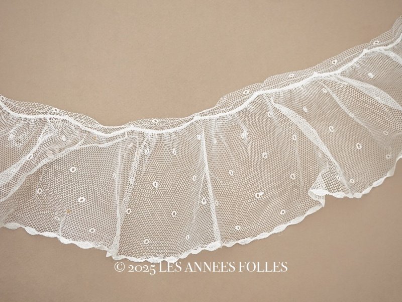 画像1: アンティーク 幅広 フリルレース オフホワイト ドット刺繍入り チュールレース 2.5m 幅11.5cm 