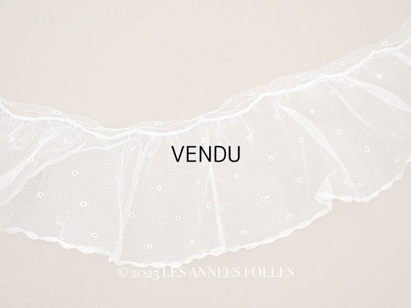 画像1: アンティーク 幅広 フリルレース オフホワイト ドット刺繍入り チュールレース 2.5m 幅11.5cm 