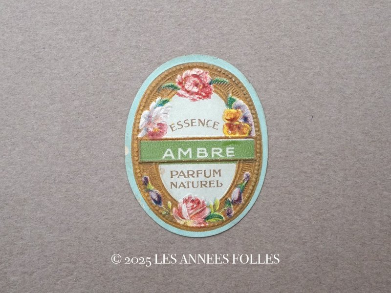 画像1: アンティーク 薔薇とパンジーのパフュームラベル ESSENCE AMBRE PARFUM NATUREL