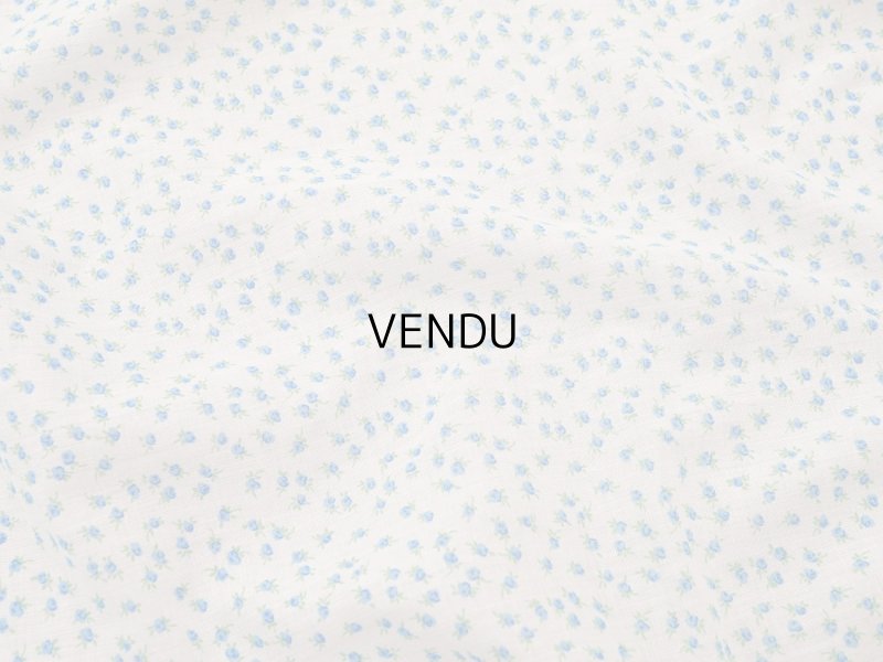 画像3: 未使用 アンティーク 小さな薔薇模様のファブリック ホワイト＆ブルー 70×55m