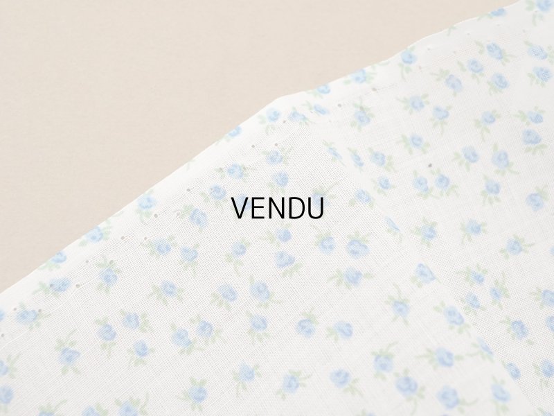 画像4: 未使用 アンティーク 小さな薔薇模様のファブリック ホワイト＆ブルー 70×55m