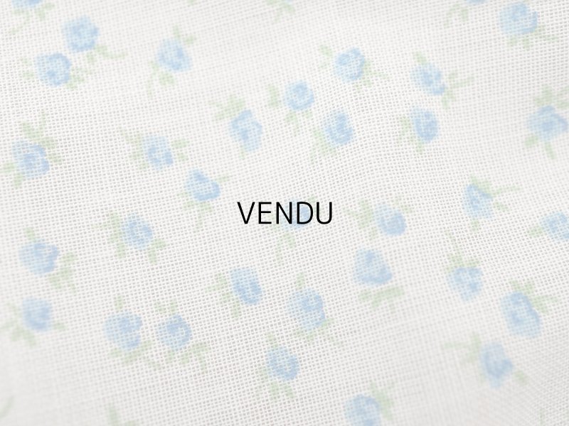 画像2: 未使用 アンティーク 小さな薔薇模様のファブリック ホワイト＆ブルー 70×55m