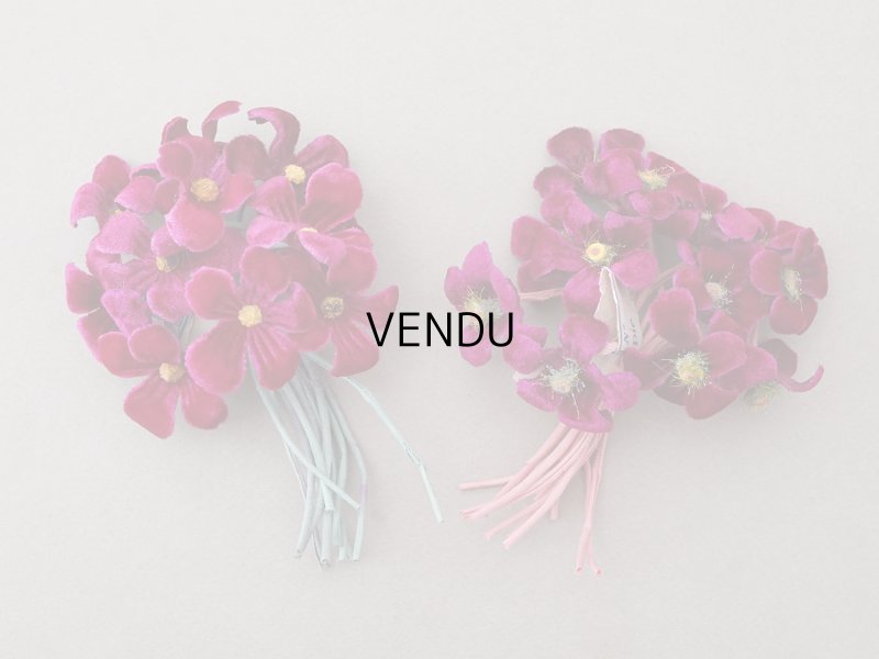 画像6: 未使用 アンティーク ベルベットの布花 赤紫＆グリーンラベル付