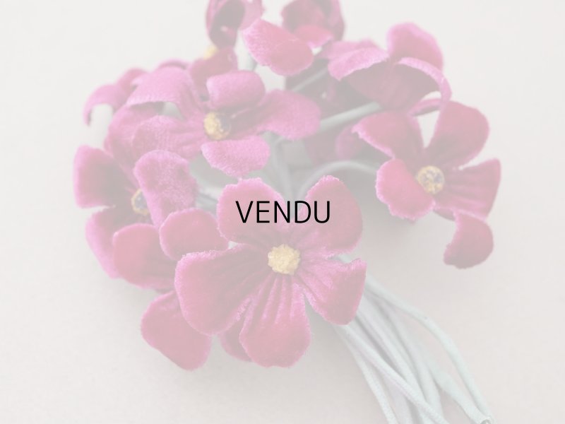 画像4: 未使用 アンティーク ベルベットの布花 赤紫＆グリーンラベル付