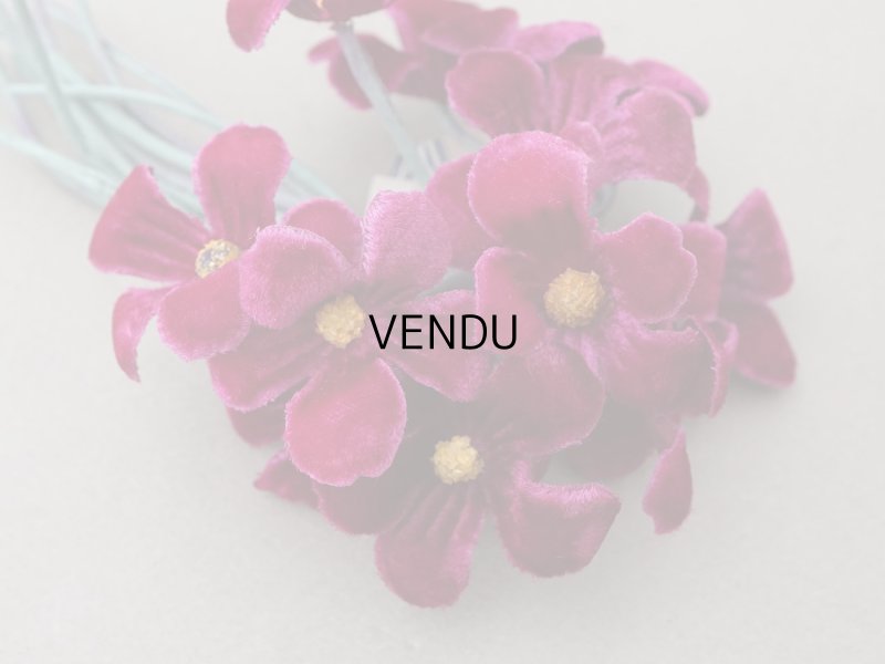 画像3: 未使用 アンティーク ベルベットの布花 赤紫＆グリーンラベル付