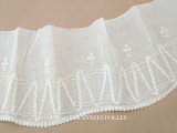 1900年頃 アンティーク 幅広レース ホワイトワーク 花刺繍 22cm幅 