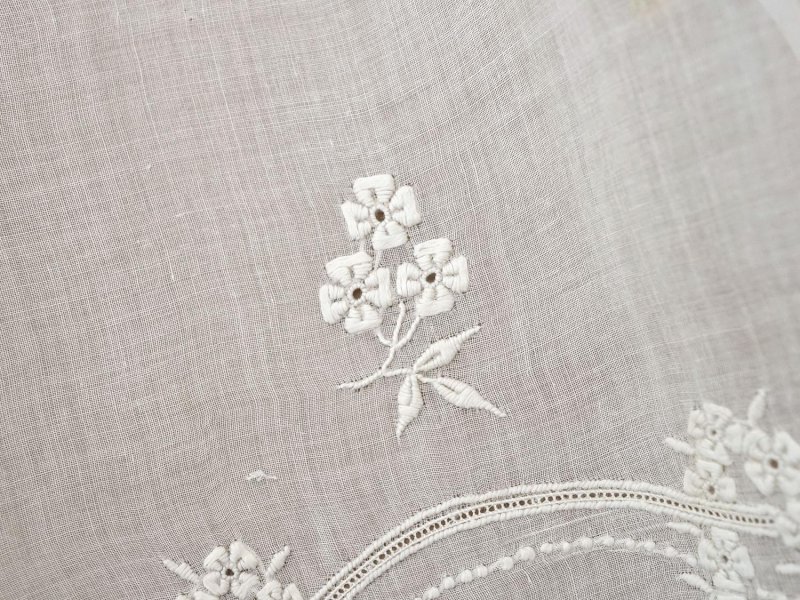 画像4: 1900年頃 アンティーク 幅広レース ホワイトワーク 花刺繍 22cm幅