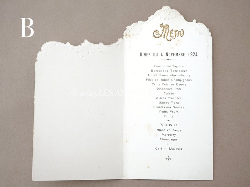 画像7: 1924年 アンティーク メニューカード  MENU 薔薇のガーランド ロカイユ装飾