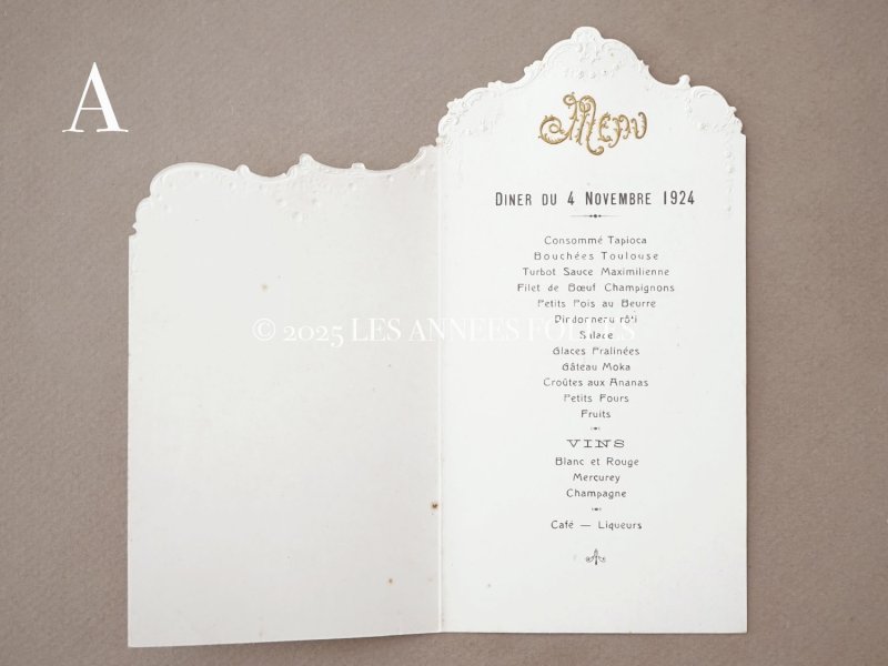 画像6: 1924年 アンティーク メニューカード  MENU 薔薇のガーランド ロカイユ装飾