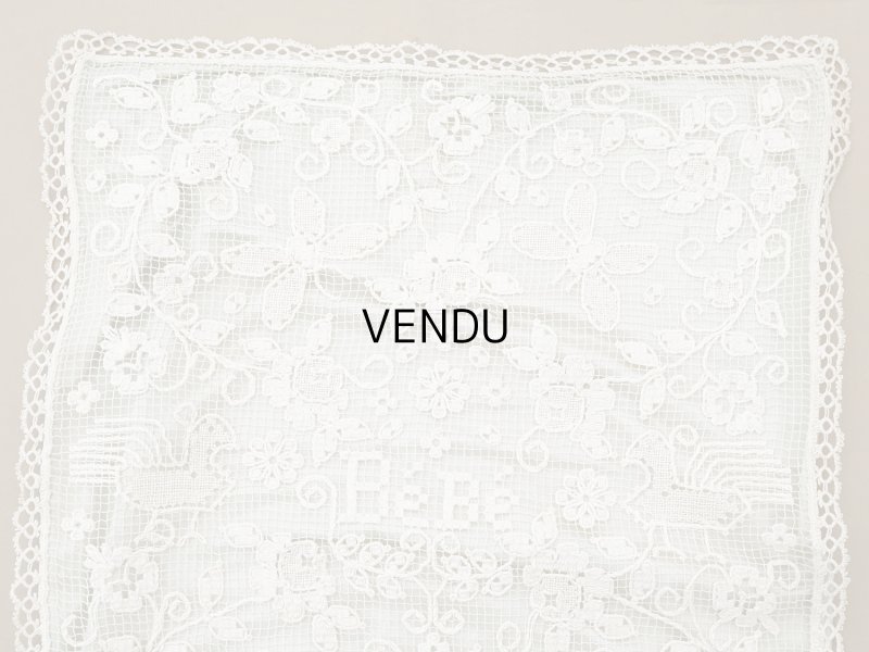 画像3: アンティーク ベビーベッドカバー  BEBE パウダーグリーンのシルクサテン＆フィレレース