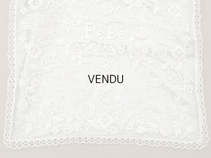 画像4: アンティーク ベビーベッドカバー  BEBE パウダーグリーンのシルクサテン＆フィレレース