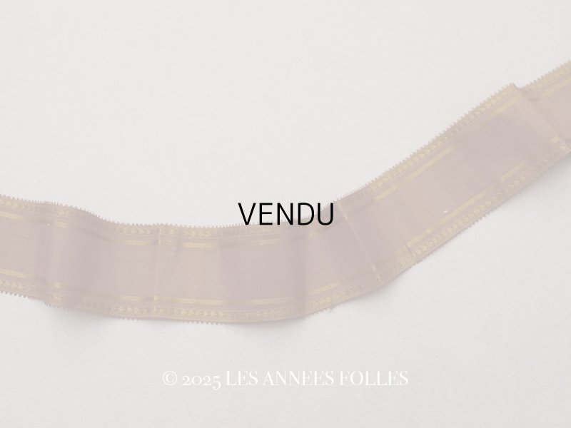 画像1: 19世紀 アンティーク シルク製 ピコットリボン ライン入り ブラウン シルクリボン 108cm