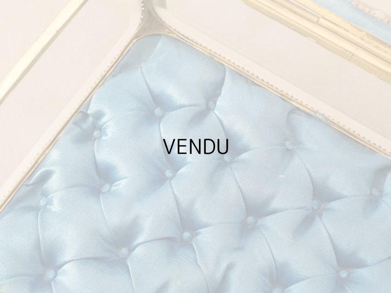 画像5: 19世紀中頃 アンティーク 大きなジュエリーケース スモーキーブルーのシルククッション 20.2×17.5cm