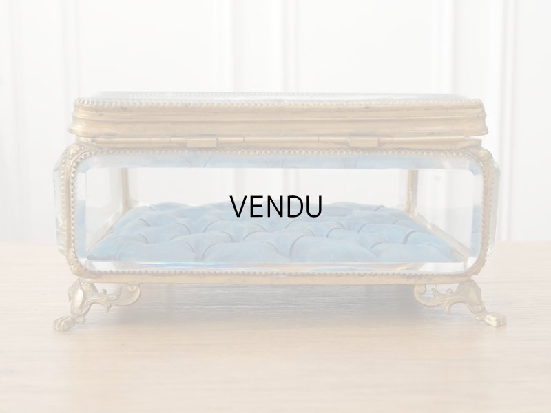 画像12: 19世紀中頃 アンティーク 大きなジュエリーケース スモーキーブルーのシルククッション 20.2×17.5cm