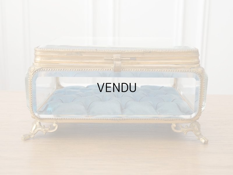 画像11: 19世紀中頃 アンティーク 大きなジュエリーケース スモーキーブルーのシルククッション 20.2×17.5cm