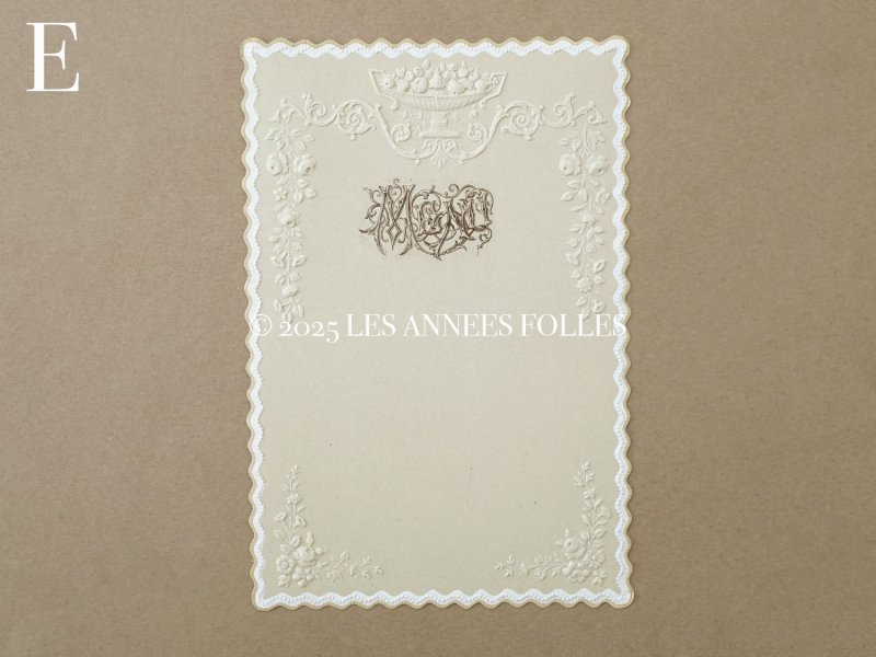 画像11: 未使用 アンティーク メニューカード モノグラム&薔薇のガーランド エンボス加工 