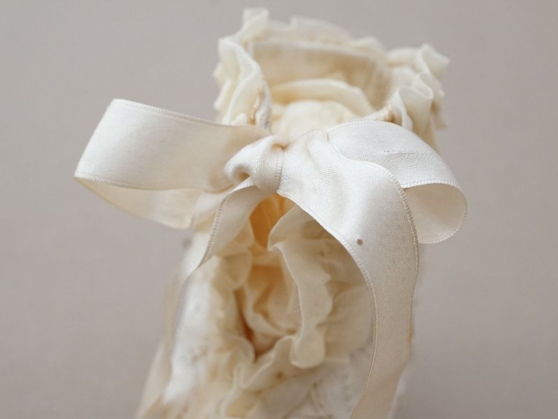 画像5: 1900年頃 アンティーク ベビーシューズ シルクシフォン&手編みのレース