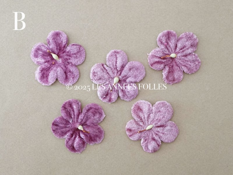画像5: アンティーク 布花材料 ベルベットの花びら 花芯付き 5ピースのセット 約4.3cm 布花 ライラック色
