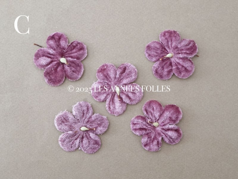 画像7: アンティーク 布花材料 ベルベットの花びら 花芯付き 5ピースのセット 約4.3cm 布花 ライラック色