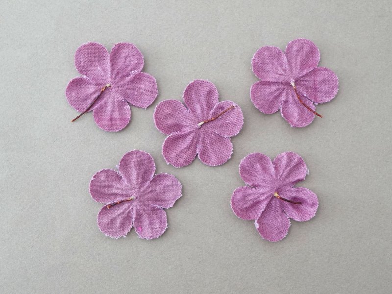 画像9: アンティーク 布花材料 ベルベットの花びら 花芯付き 5ピースのセット 約4.3cm 布花 ライラック色