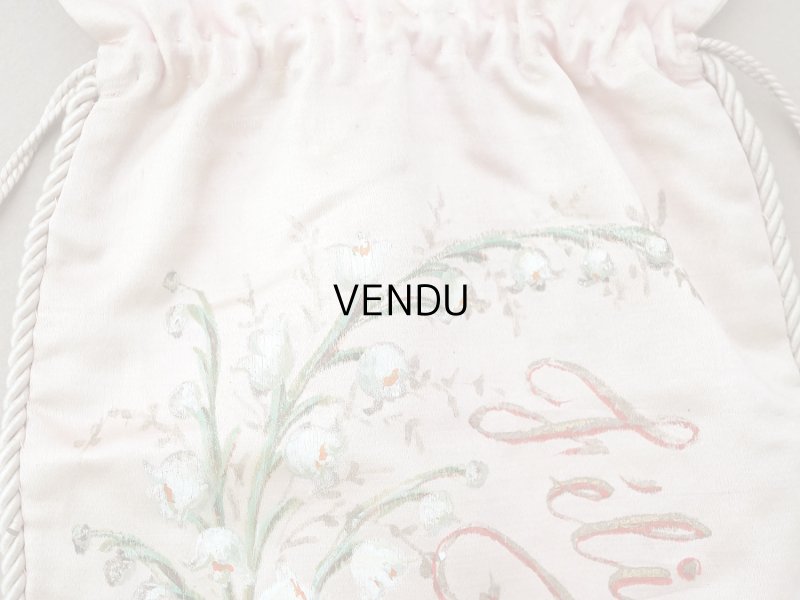 画像3: アンティーク 鈴蘭 お菓子袋  シルク製 オモニエール パウダーピンク ハンドペイント