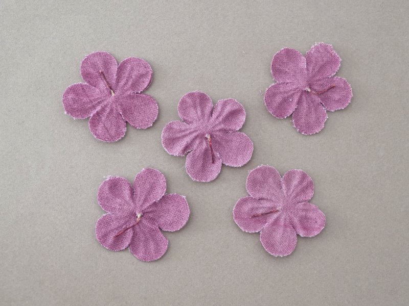 画像6: アンティーク 布花材料 ベルベットの花びら 花芯付き 5ピースのセット 約4.3cm 布花 ライラック色