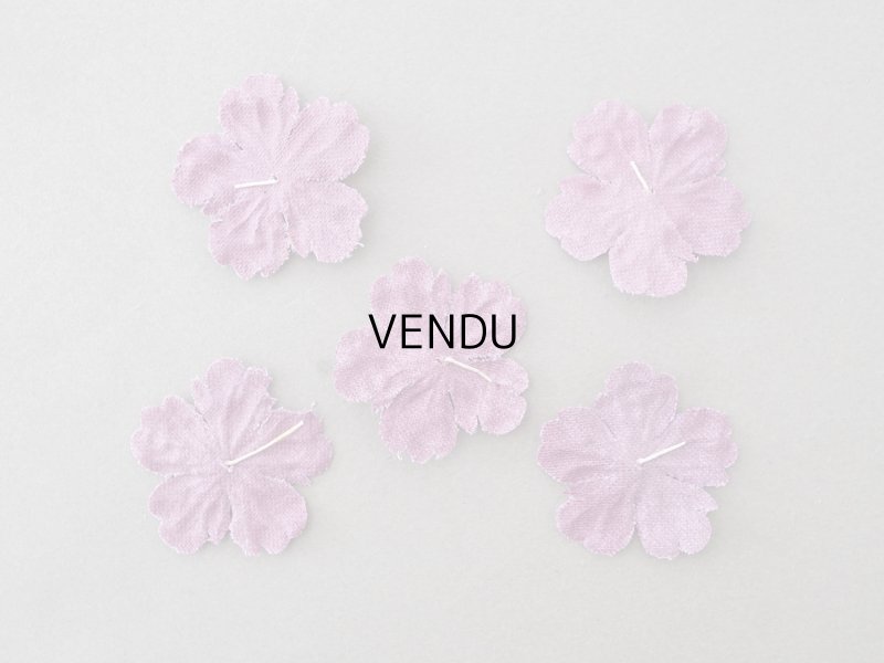 画像6: アンティーク 布花材料 ベルベットの花びら 花芯付き 5ピースのセット 約4cm 布花 ライラック色