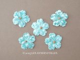 アンティーク 布花材料 ベルベットの花びら 花芯付き 5ピースのセット 約4cm 布花 スカイブルー