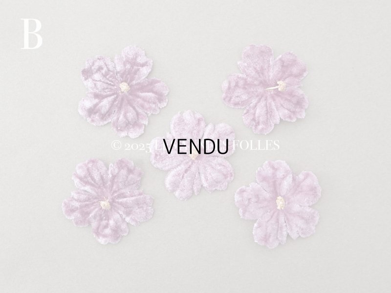 画像5: アンティーク 布花材料 ベルベットの花びら 花芯付き 5ピースのセット 約4cm 布花 ライラック色