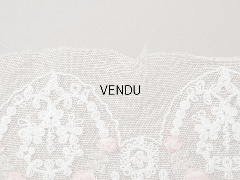 画像5: アンティークピンクの薔薇刺繍入り レース ベージュ 1m 約8cm幅