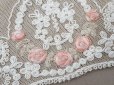 画像3: アンティークピンクの薔薇刺繍入り レース ベージュ 1m 約8cm幅