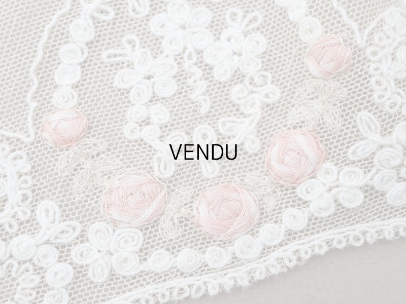画像3: アンティークピンクの薔薇刺繍入り レース ベージュ 1m 約8cm幅
